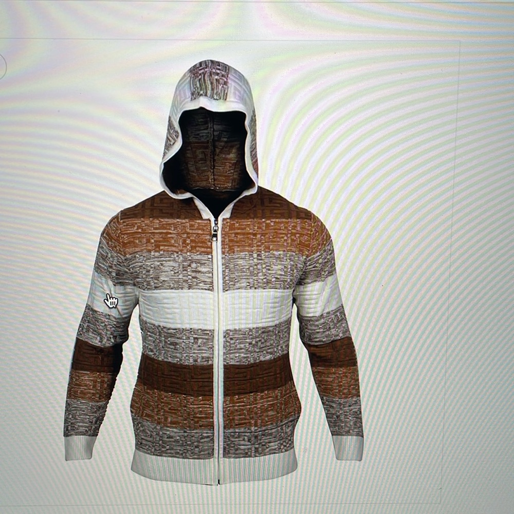 Prestige Brown Multicolored Full zip Hoodie Sweater
